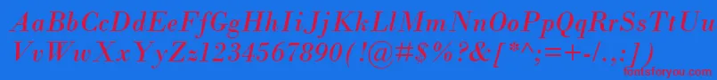 BodoniMtРљСѓСЂСЃРёРІ-Schriftart – Rote Schriften auf blauem Hintergrund