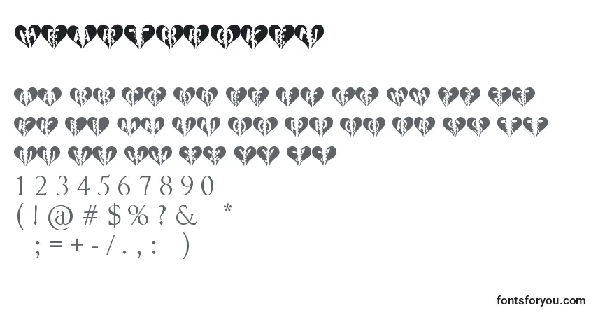 Schriftart Heartbroken – Alphabet, Zahlen, spezielle Symbole