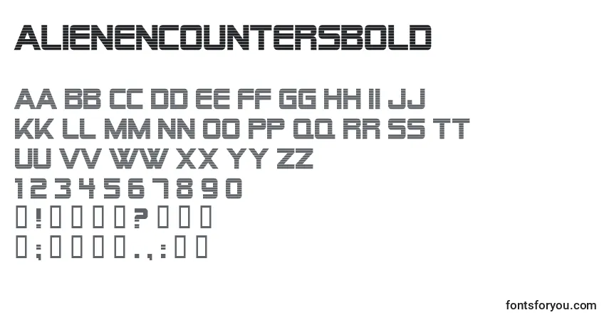 A fonte AlienEncountersBold – alfabeto, números, caracteres especiais