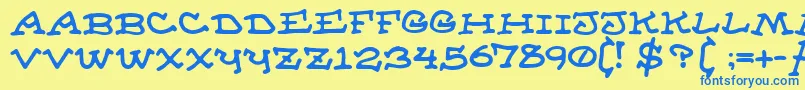 フォントAlmanacOfTheApprentice – 青い文字が黄色の背景にあります。