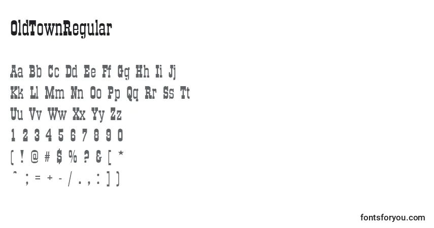 Czcionka OldTownRegular – alfabet, cyfry, specjalne znaki