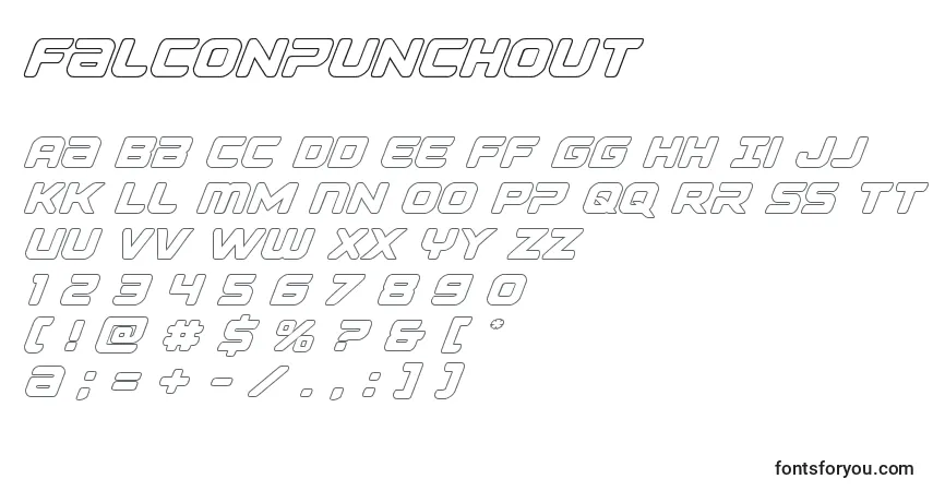 Schriftart Falconpunchout – Alphabet, Zahlen, spezielle Symbole