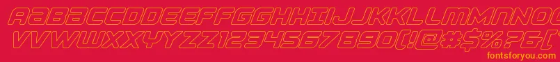 Falconpunchout-Schriftart – Orangefarbene Schriften auf rotem Hintergrund