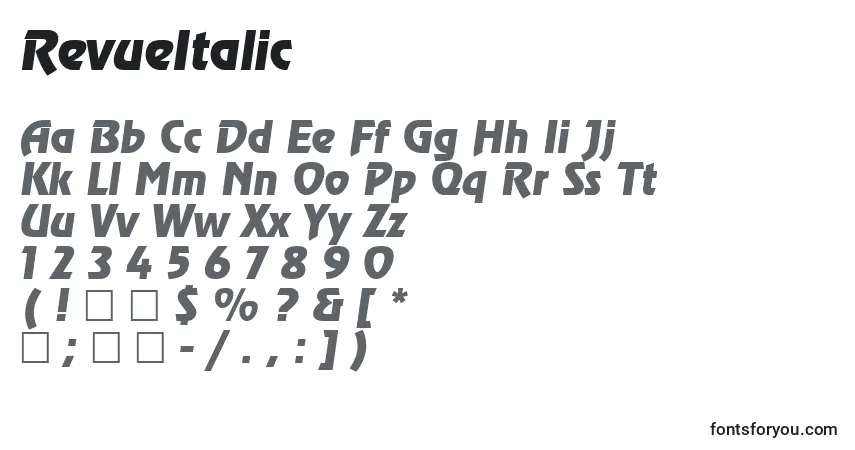 A fonte RevueItalic – alfabeto, números, caracteres especiais