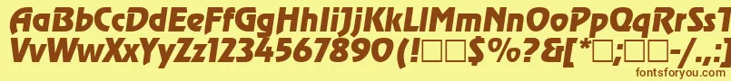 フォントRevueItalic – 茶色の文字が黄色の背景にあります。