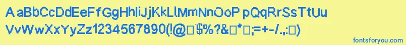 フォントBaardfaant – 青い文字が黄色の背景にあります。