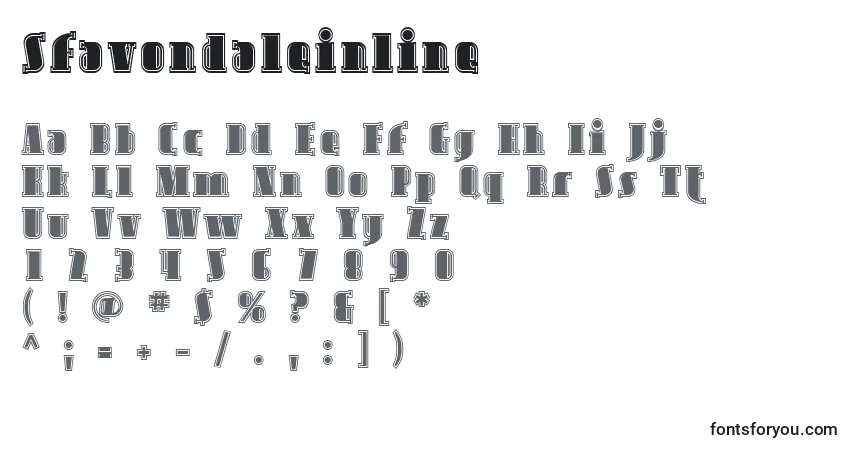 Шрифт Sfavondaleinline – алфавит, цифры, специальные символы