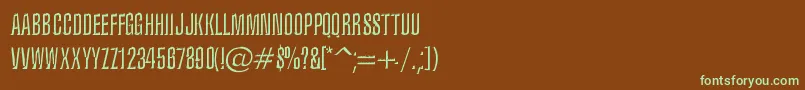 フォントIronLung – 緑色の文字が茶色の背景にあります。