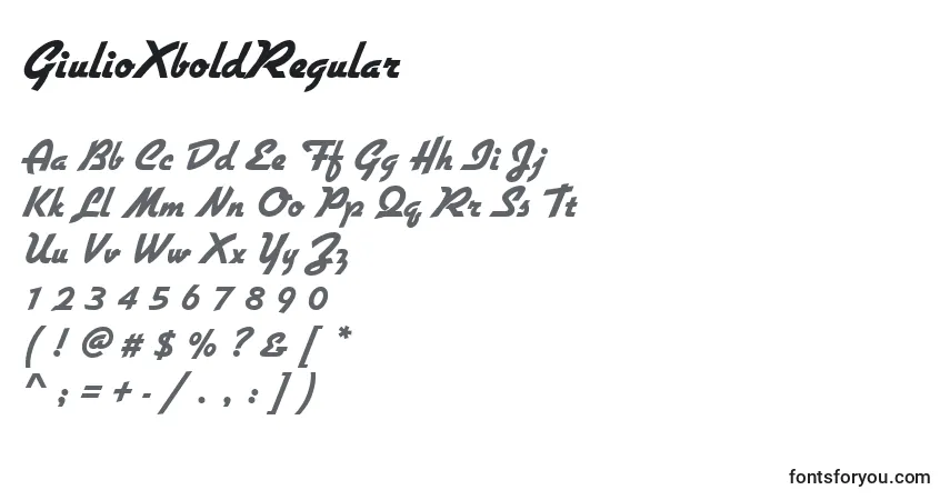 Czcionka GiulioXboldRegular – alfabet, cyfry, specjalne znaki
