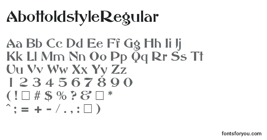 Czcionka AbottoldstyleRegular – alfabet, cyfry, specjalne znaki
