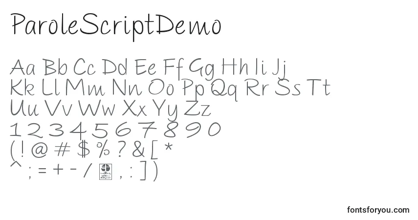 ParoleScriptDemo-fontti – aakkoset, numerot, erikoismerkit