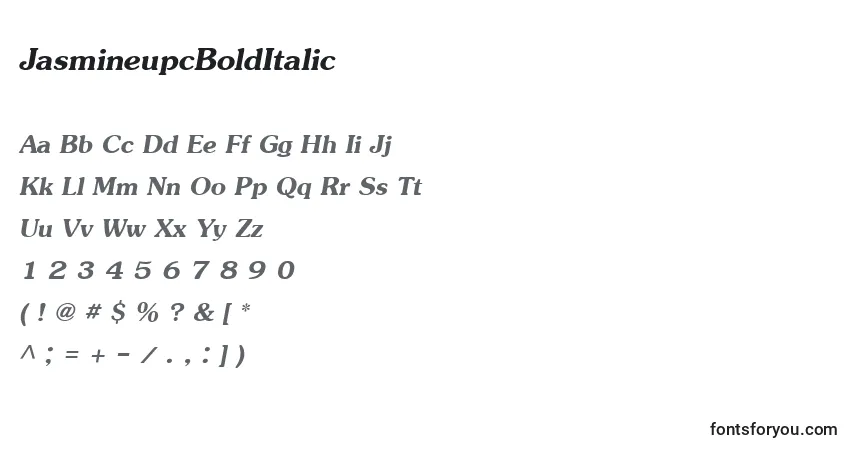 A fonte JasmineupcBoldItalic – alfabeto, números, caracteres especiais