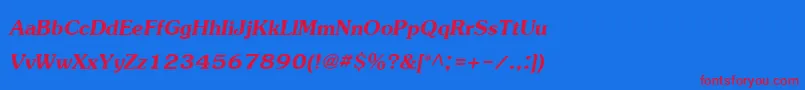 JasmineupcBoldItalic Font – Red Fonts on Blue Background