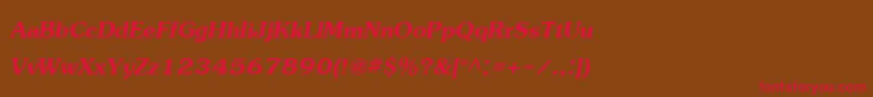 フォントJasmineupcBoldItalic – 赤い文字が茶色の背景にあります。