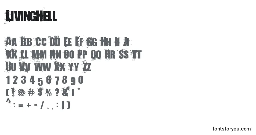 Schriftart LivingHell – Alphabet, Zahlen, spezielle Symbole