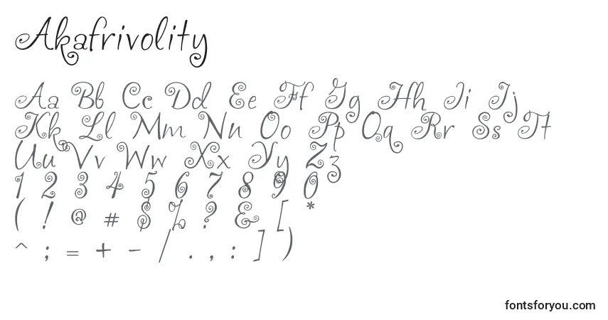Czcionka Akafrivolity (98475) – alfabet, cyfry, specjalne znaki