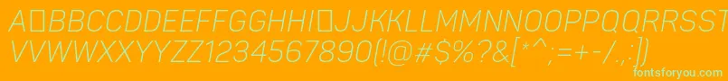 PantonnarrowLightitaliccaps-Schriftart – Grüne Schriften auf orangefarbenem Hintergrund