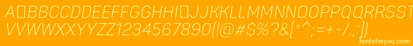 PantonnarrowLightitaliccaps-Schriftart – Gelbe Schriften auf orangefarbenem Hintergrund