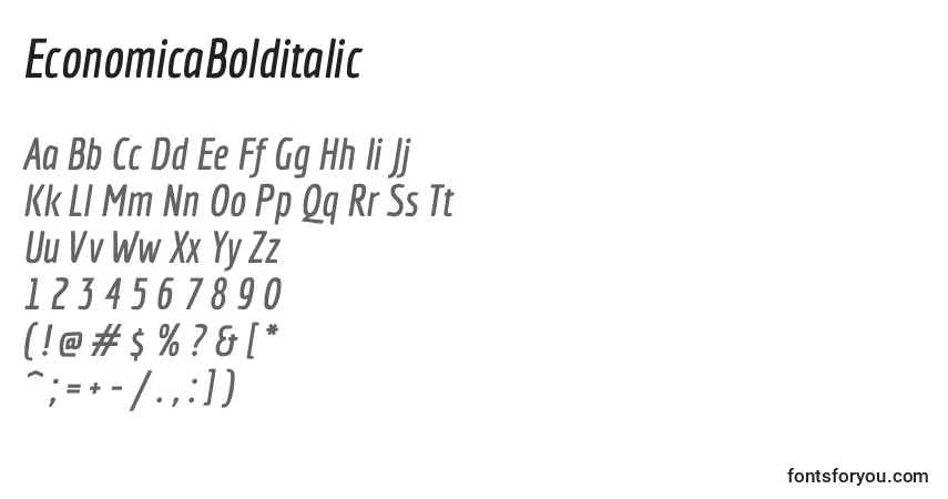 Czcionka EconomicaBolditalic – alfabet, cyfry, specjalne znaki