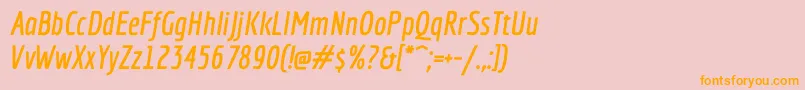フォントEconomicaBolditalic – オレンジの文字がピンクの背景にあります。