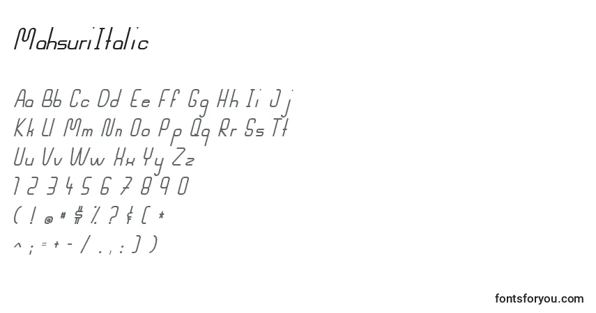 MahsuriItalic-fontti – aakkoset, numerot, erikoismerkit