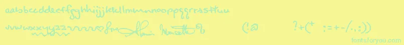 フォントAlanishand – 黄色い背景に緑の文字