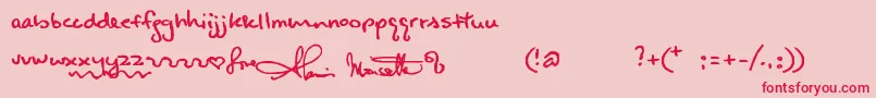 Fonte Alanishand – fontes vermelhas em um fundo rosa