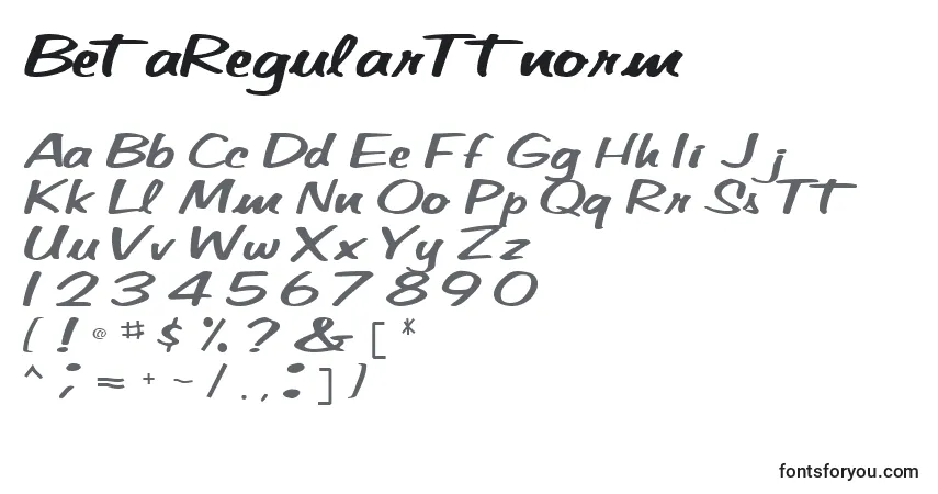 Czcionka BetaRegularTtnorm – alfabet, cyfry, specjalne znaki