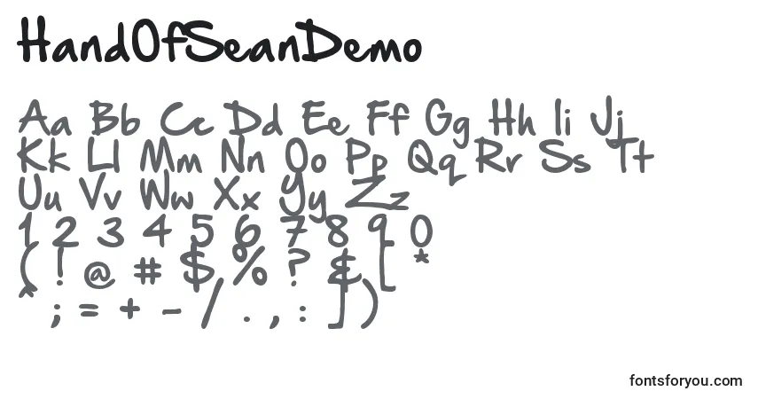 Шрифт HandOfSeanDemo – алфавит, цифры, специальные символы