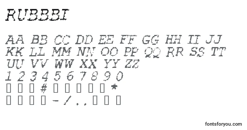 characters of rubbbi font, letter of rubbbi font, alphabet of  rubbbi font