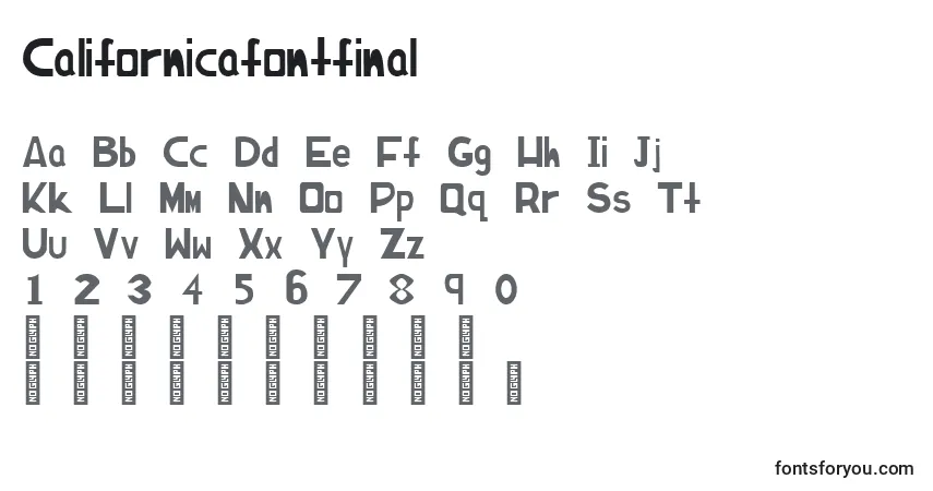 Schriftart Californicafontfinal – Alphabet, Zahlen, spezielle Symbole