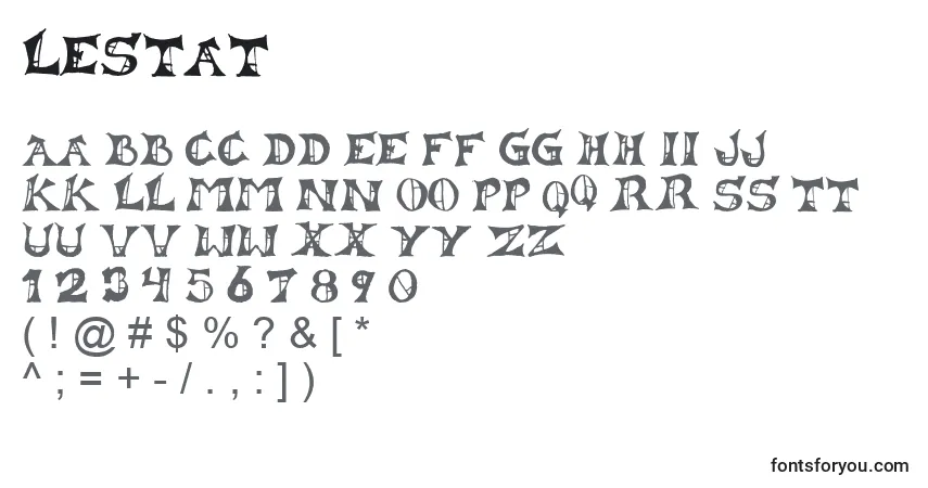Czcionka Lestat – alfabet, cyfry, specjalne znaki