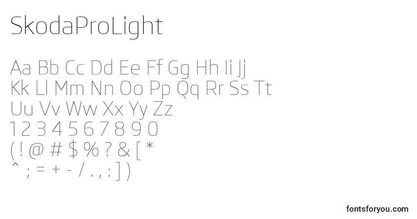 Шрифт SkodaProLight – алфавит, цифры, специальные символы