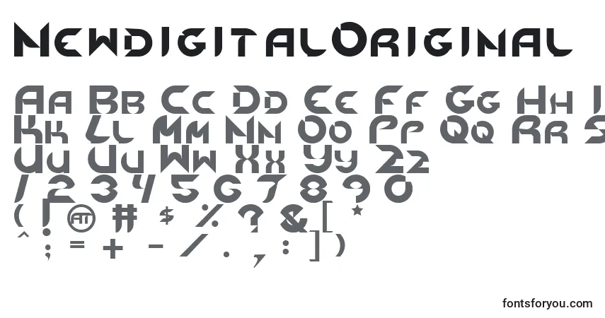 A fonte NewdigitalOriginal – alfabeto, números, caracteres especiais