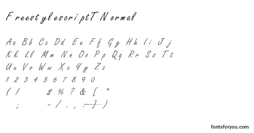 Czcionka FreestylescriptTNormal – alfabet, cyfry, specjalne znaki