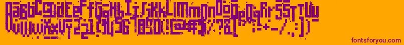 PixelicWar-Schriftart – Violette Schriften auf orangefarbenem Hintergrund