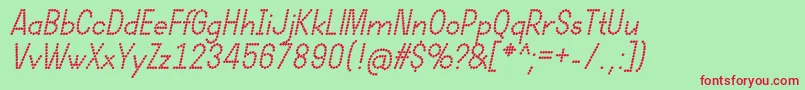 DotcirfulBoldItalic-Schriftart – Rote Schriften auf grünem Hintergrund