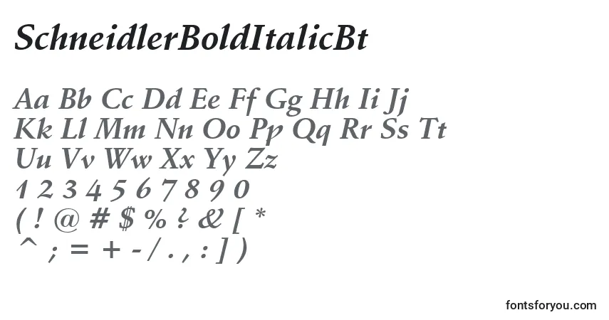 A fonte SchneidlerBoldItalicBt – alfabeto, números, caracteres especiais