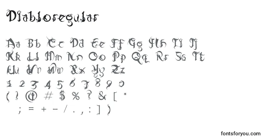Czcionka Diabloregular – alfabet, cyfry, specjalne znaki