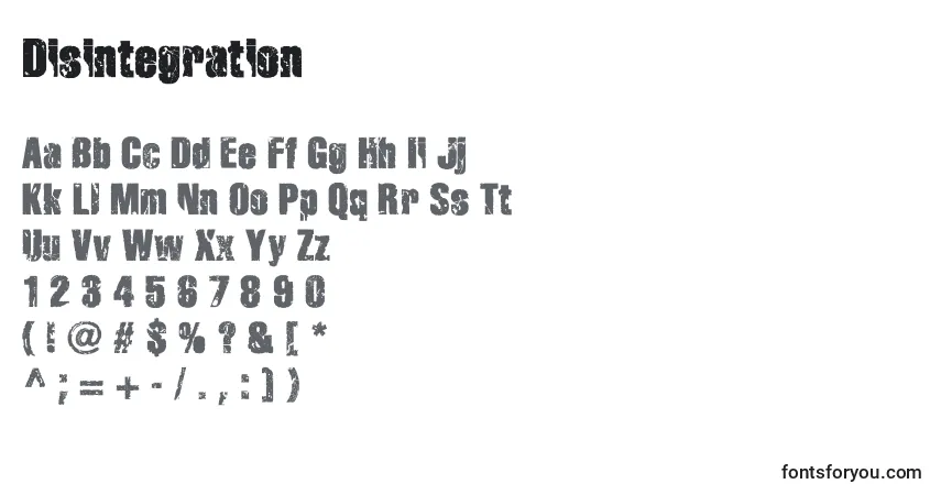 Fuente Disintegration - alfabeto, números, caracteres especiales