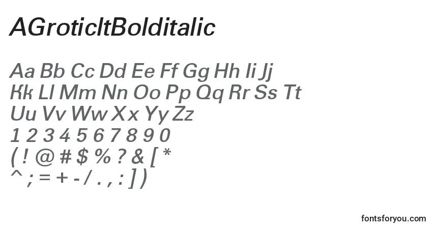 Schriftart AGroticltBolditalic – Alphabet, Zahlen, spezielle Symbole