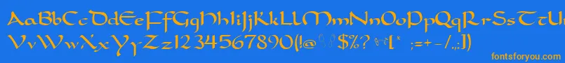 フォントCarobtn – オレンジ色の文字が青い背景にあります。