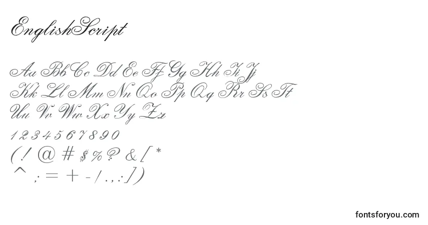 Schriftart EnglishScript – Alphabet, Zahlen, spezielle Symbole