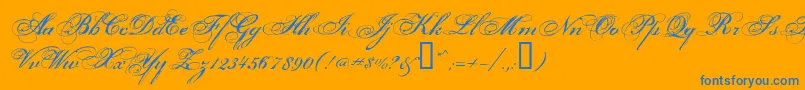 Porcelai-Schriftart – Blaue Schriften auf orangefarbenem Hintergrund