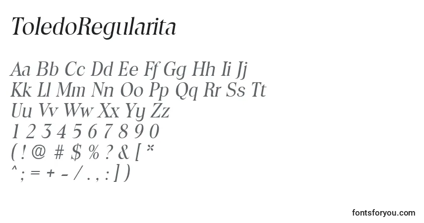 A fonte ToledoRegularita – alfabeto, números, caracteres especiais
