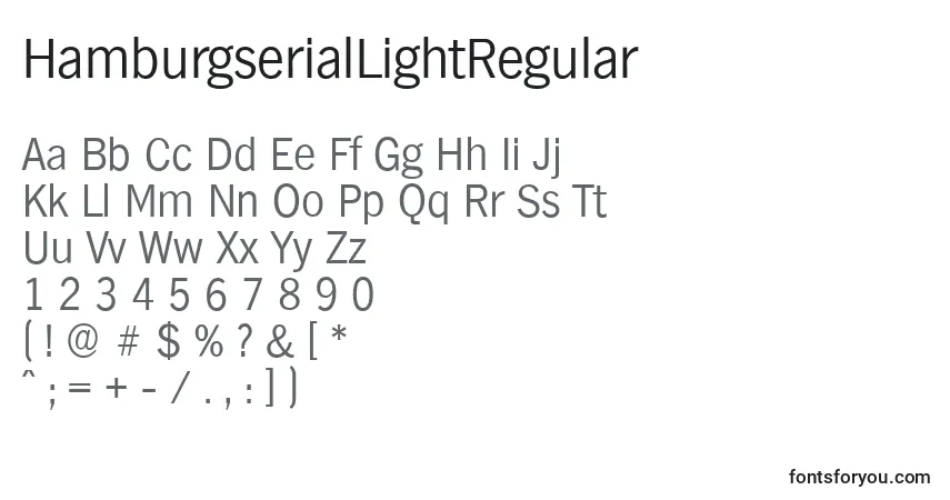 Czcionka HamburgserialLightRegular – alfabet, cyfry, specjalne znaki