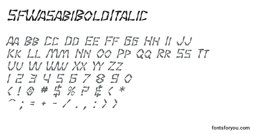 A fonte SfWasabiBoldItalic – alfabeto, números, caracteres especiais