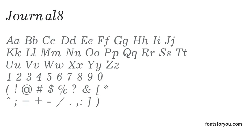 A fonte Journal8 – alfabeto, números, caracteres especiais