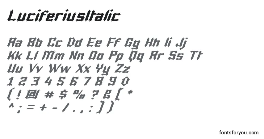 Fuente LuciferiusItalic - alfabeto, números, caracteres especiales