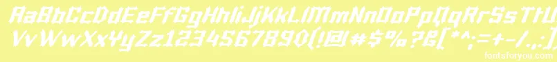 LuciferiusItalic-fontti – valkoiset fontit keltaisella taustalla